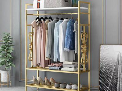 Sturdy Metal Clothes Rack with 3 Shelves to Store and Organize all your Belongings with Flexible Swivel Wheels