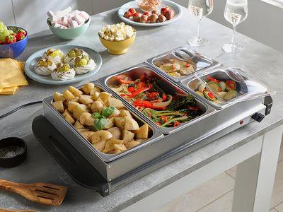 Electric Food Warmer with 4 heating Trays with covers & insulated handles with temperature control