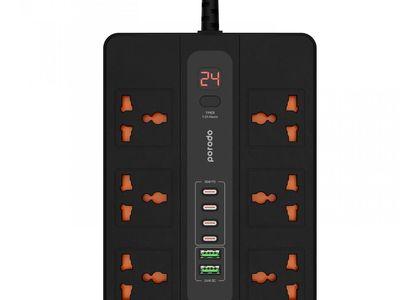 Porodo Power Strip with 2 USB-A Ports, 4 USB-C Ports, 6 Power Outlets 3000W