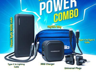 Powerology 5 in 1 Universal Power Combo 10000mAh PD Power Bank & 38W Charger World Travel Kit & Fast Charging PVC Cable