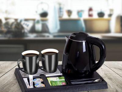 Stainless Steel Hotel Kettle Set 1.2L with Multifunctional Base and 2 Cups