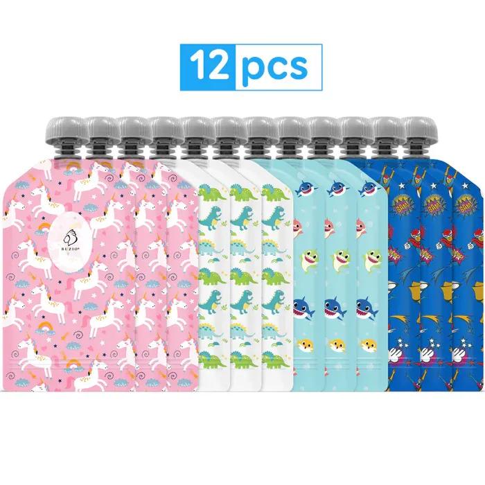 Buzio X002UGWA3D Reusable Food Pouches for Kids 150ML - 12 Packs