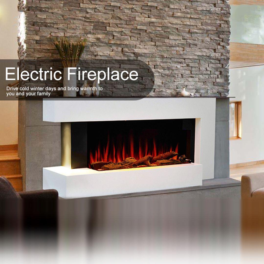 Modern wood decorative wall heater, insert LED flame hanging remote control electric fireplace