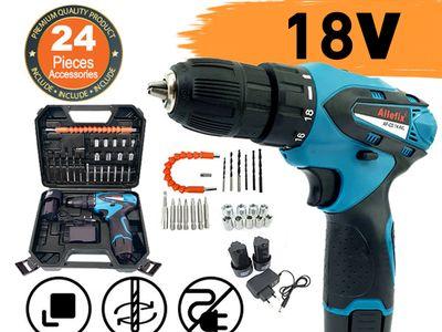 ALLEFIX 18V CORDLESS DRILL 2 SPEED AND TORQUE GRIP 24PCS ACCESSORIES 18V BATTERY DRILL