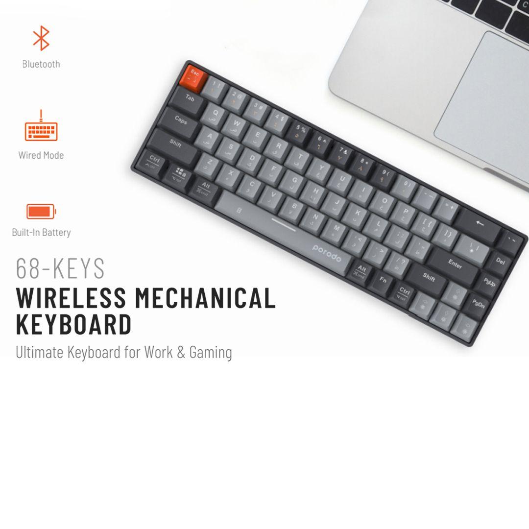 كيبورد ميكانيكي وايرليس Porodo 68-Keys مع اضاءة RGB بأكثر من 20 مليون ضوء مختلف حول الازرار
