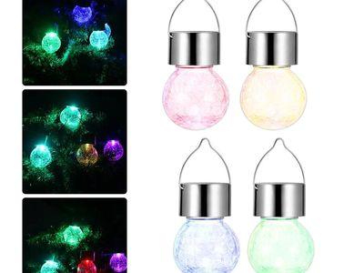 4PCS/ Pack Solar Landscape Lighting Hanging Lamp Crack Glass Ball LED Lights