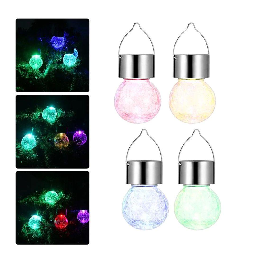 4PCS/ Pack Solar Landscape Lighting Hanging Lamp Crack Glass Ball LED Lights