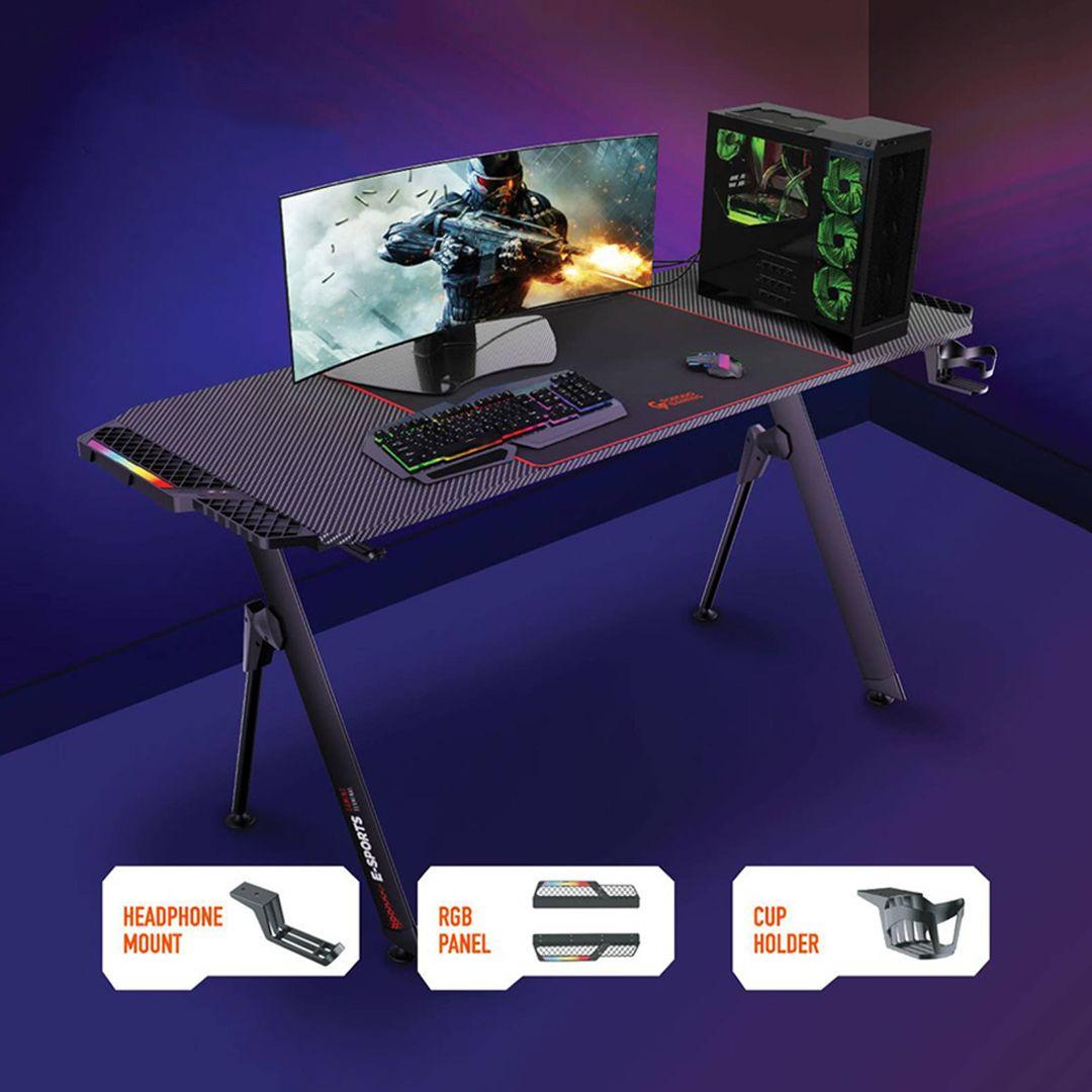 طاولة جيمنج Porodo Gaming E-Sports RGB Desk مع اضاءة RGB رائعة ومقاومة للماء