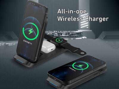 3 in 1 Multifunctional Wireless Charger for Cell Phone Watch Earphone Type C Input with Phone Stand