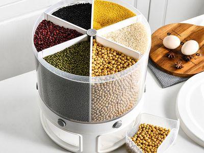 10KG Kitchen Food Storage Container Rotating Cans For Bulk Cereals Moisture Insect Proof Grain Organizer