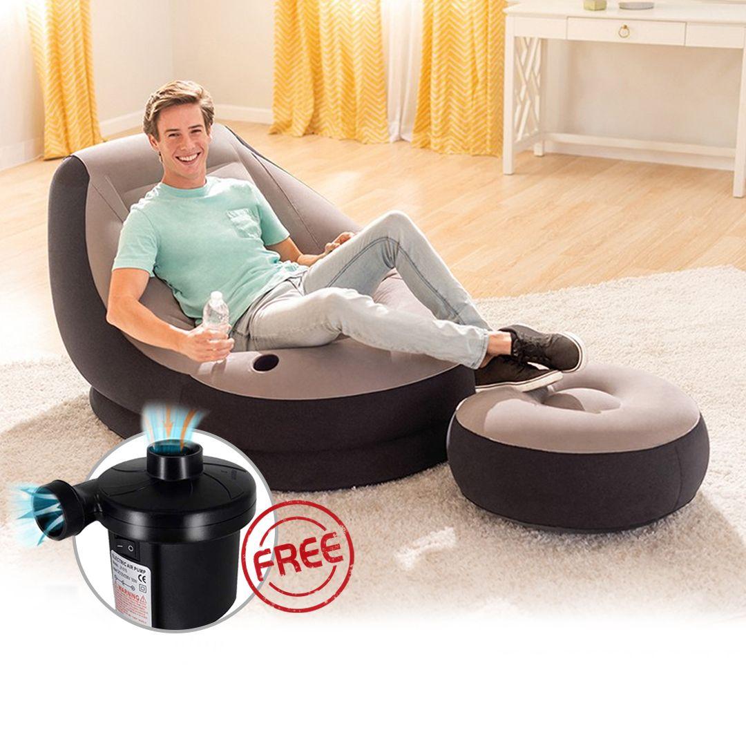 INTEX Inflatable Sofa ULTRA LOUNGE SOFA + Portable Electric Air Pump For Free