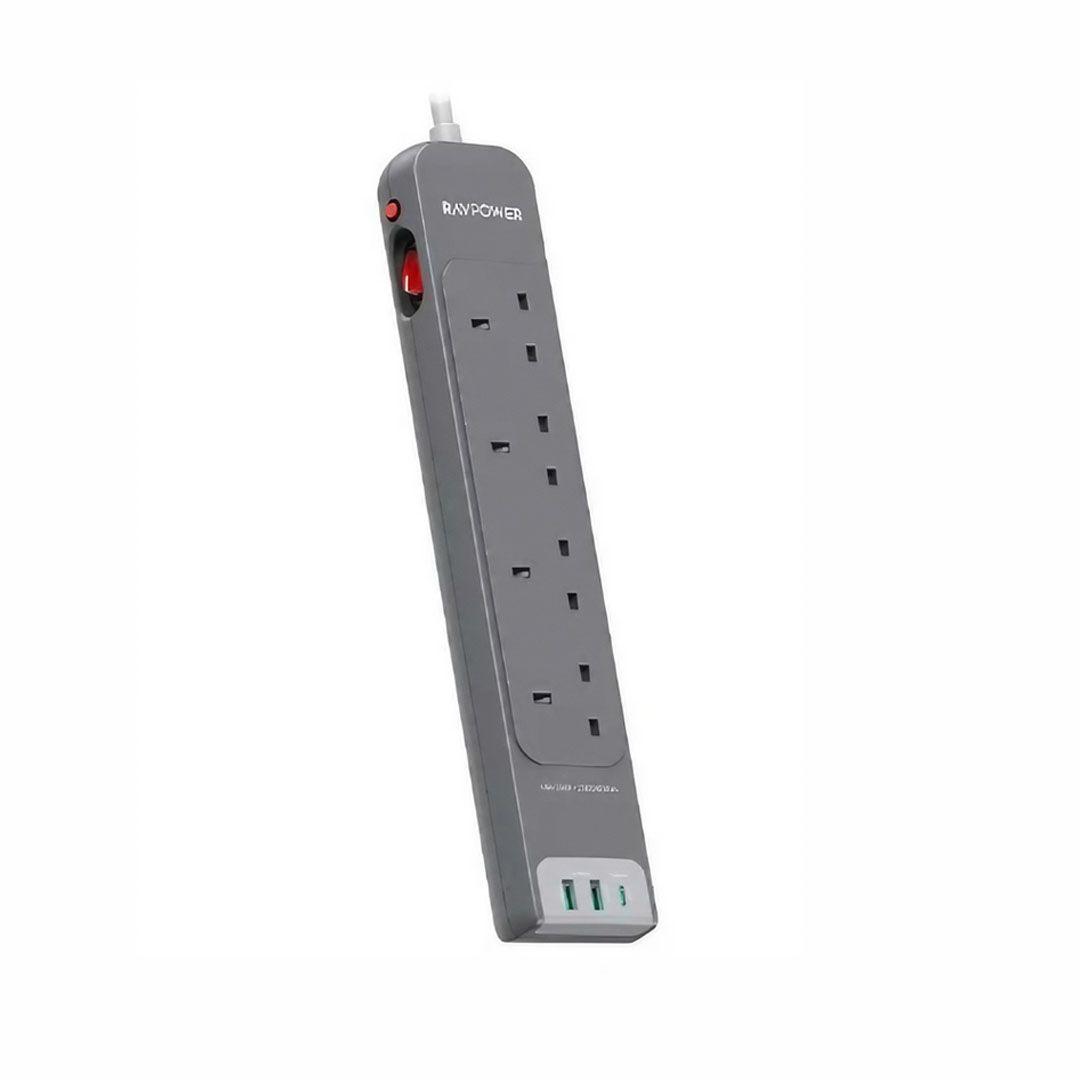 مشترك RP-PC1039 من RAVPower مزود ب 4 منافذ طاقة ومنفذين USB-A ومنفذ USB-C بطول 3 متر 