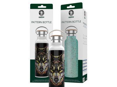 Green Pattern Stainless Steel Water Bottle With Double Vacuum Wall 600ml