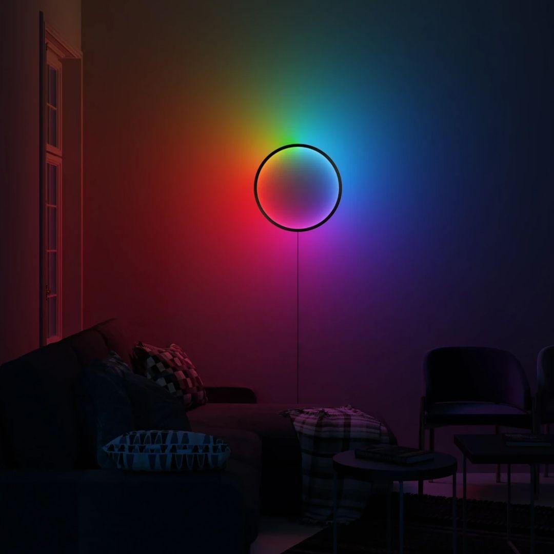 مصباح حائط اضاءة ملونة RGB LED تصميم دائري متميز ومودرن مع جهاز تحكم عن بعد لديكور منزلك