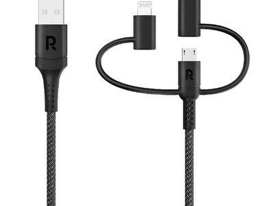 كيبل 3X1 RP-CB1033 من RAVPower من USB-A إلى Micro + USB-C+ Lightning بطول 1.2 متر