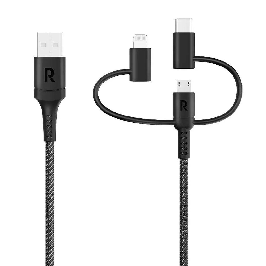 كيبل 3X1 RP-CB1033 من RAVPower من USB-A إلى Micro + USB-C+ Lightning بطول 1.2 متر