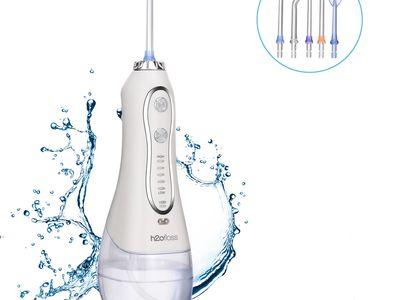 H2ofloss HF-6 - 300ml Cordless Oral Irrigator USB Rechargeable Portable Dental Flosser Teeth Cleaner 5 Speed & 5 Jet Tips + 6 Additional Tips + Bag