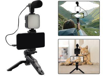 AY-49 Video Making Vlog Tripod Kit With Microphone and Light For Live Broadcast