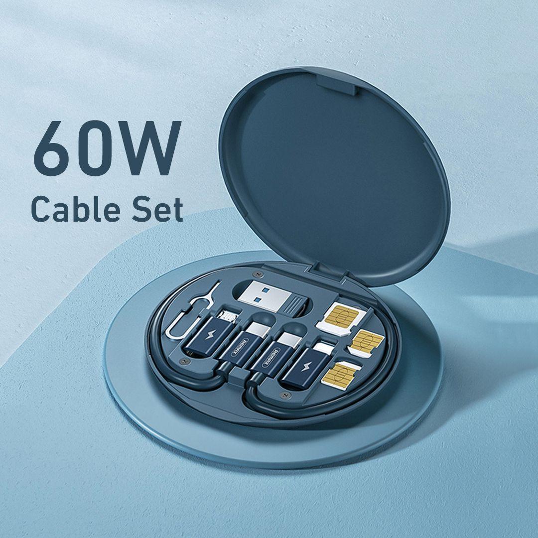 مجموعة كابلات الشحن السريع من Remax بقوة 60 واط (Type C - Lightning - Micro USB) مع علبة حافظة