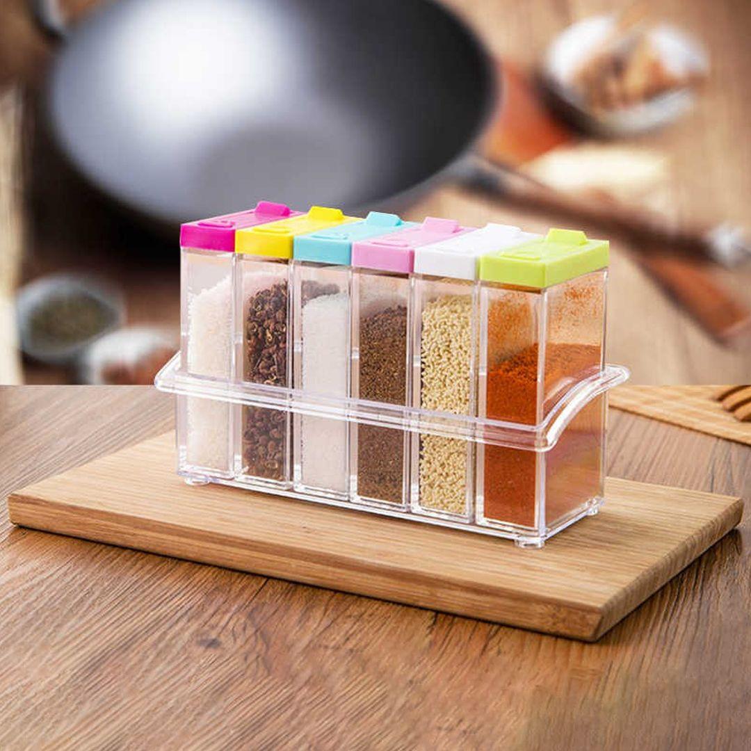 6 Piece Clear Seasoning Rack Spice Jar/ Multipurpose Acrylic Containers