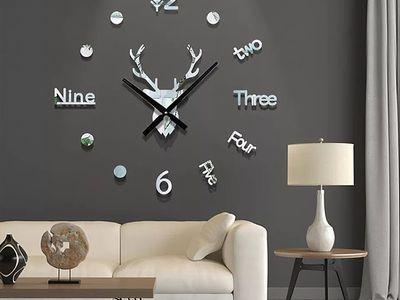 Acrylic 3D Deer Face Wall Clock Retro Vintage Style Living Room Bedroom Home Office Wall Clock