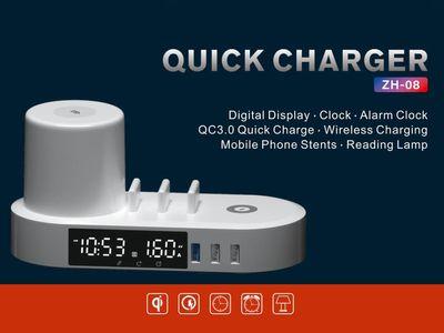 Charging Dock USB and Wireless Fast Charging Versatile Phone Charging Dock with Digital Alarm Clock and Colorful LED Night Light