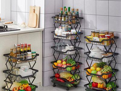 Expandable Kitchen Storage Cart Rolling Basket with 4 Wheels (3 - 4 - 5) Layers