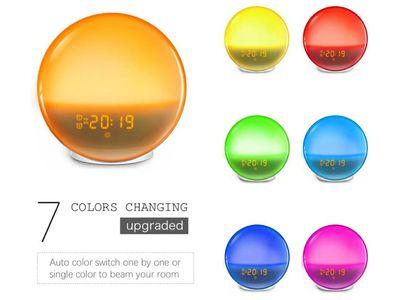 Wake Up Light Sunrise Alarm Clock with 7 Colors LED Night Light Adjustable With FM Radio and Snooze Functions