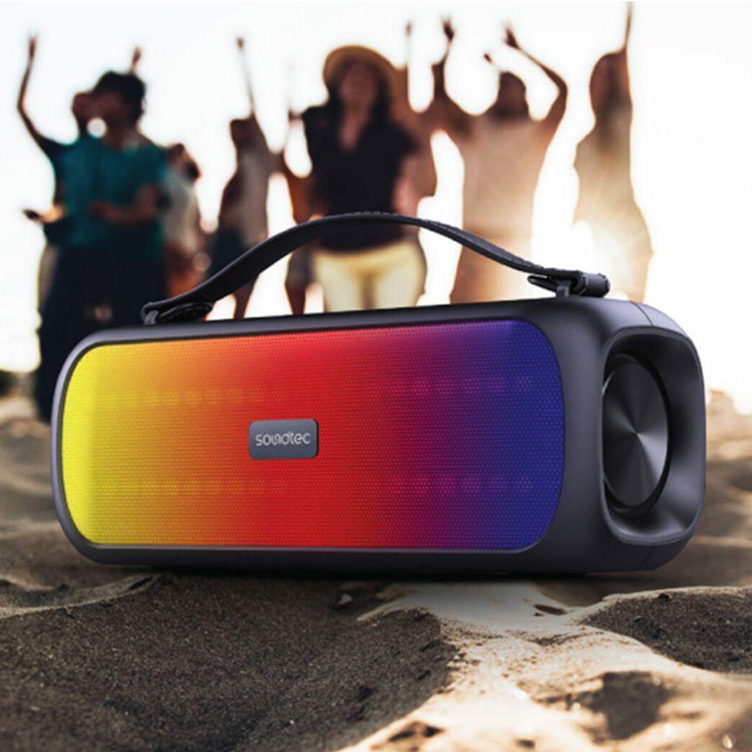 سماعة Soundtec By Porodo Soul Speaker اللاسلكية بلوتوث مع اضاءة LED RGB ملونة محمولة ومقاومة للماء