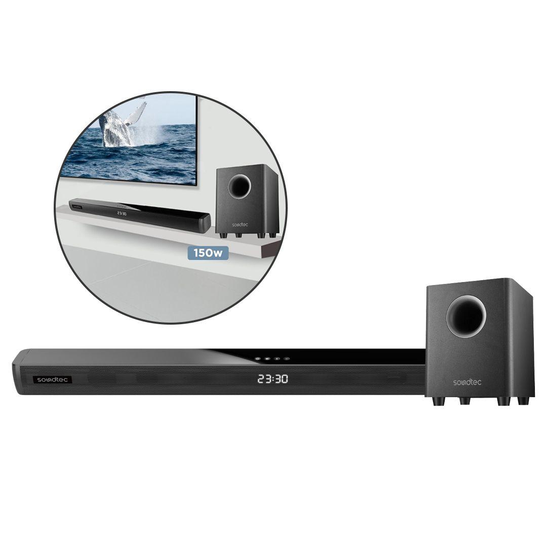 ساوند بار Soundtec By Porodo 2.1 Ch مع صب ووفر لاسلكي بلوتوث للاستمتاع بجودة صوت محسنة
