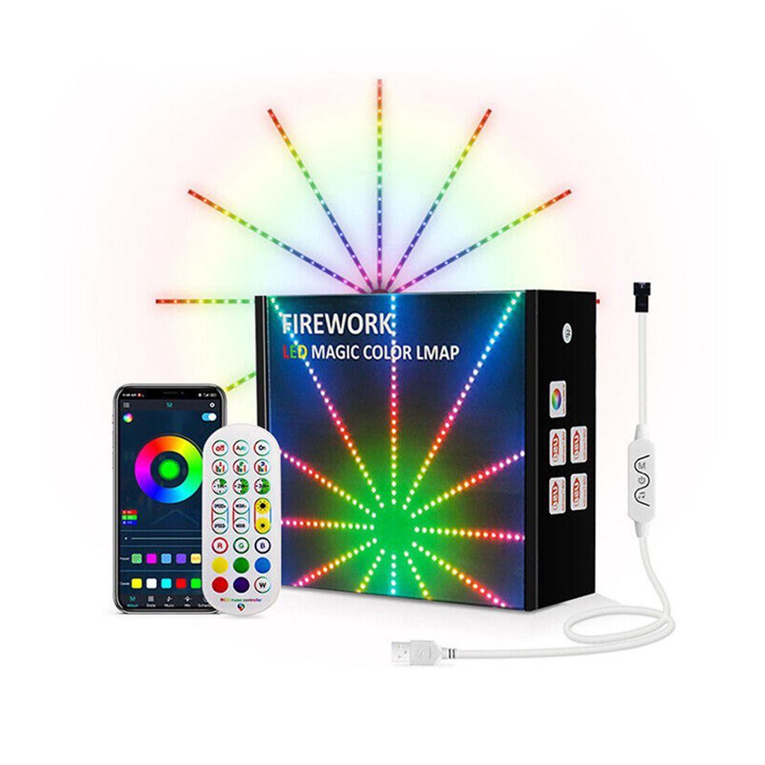 شريط إضاءة LED للألعاب النارية مع جهاز تحكم عن بعد للموسيقى ومزامنة RGB لديكور المنزل 
