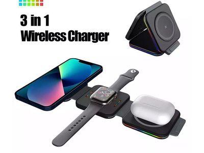 Multifunctional 3 in-1 15W Foldable Wireless Magnetic Charging Dock Space-Saving