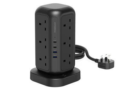 Powerology 12 Socket Multi-Port Tower HUB / Charge 17 Devices At Optimal Speed