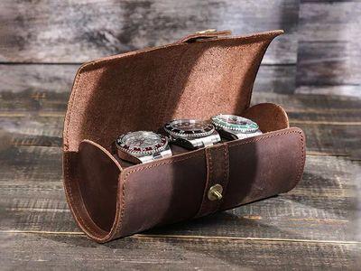 Leather Watch Roll Case for 3 Watches Made of Premium Natural Leather to Protect your Watches during Travel