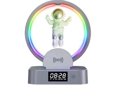 Y-558 Astronaut Magnetic Wireless Speaker with Wireless Charger, Digital Clock, and Colorful RGB Lighting