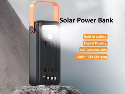 KAKUSIGA Solar Power Bank with Four USB Ports Supports Fast Charging Large Capacity 30000mAh With LED Digital Display