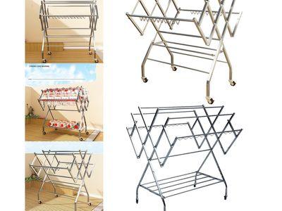 Foldable Mobile Clothes Drying Rack Multifunctional Laundry Rack Space Saving Easy Storage With 4 Wheels