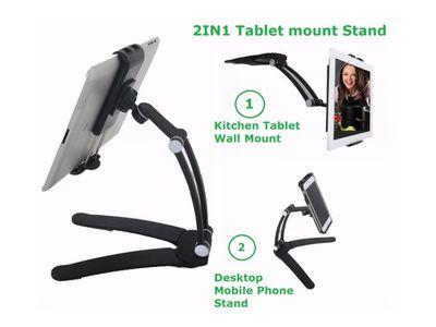 2-in-1 Kitchen Universal Tablet Holder Wall Mount Stand for 7-12.9 Inch Tablets