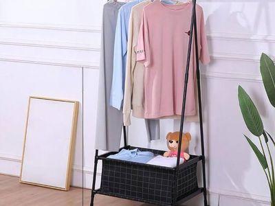 Metal Clothes Stand with Large Basket for Multi-Purpose Storage with 4 360-degree Swivel Wheels for Easy Transportation