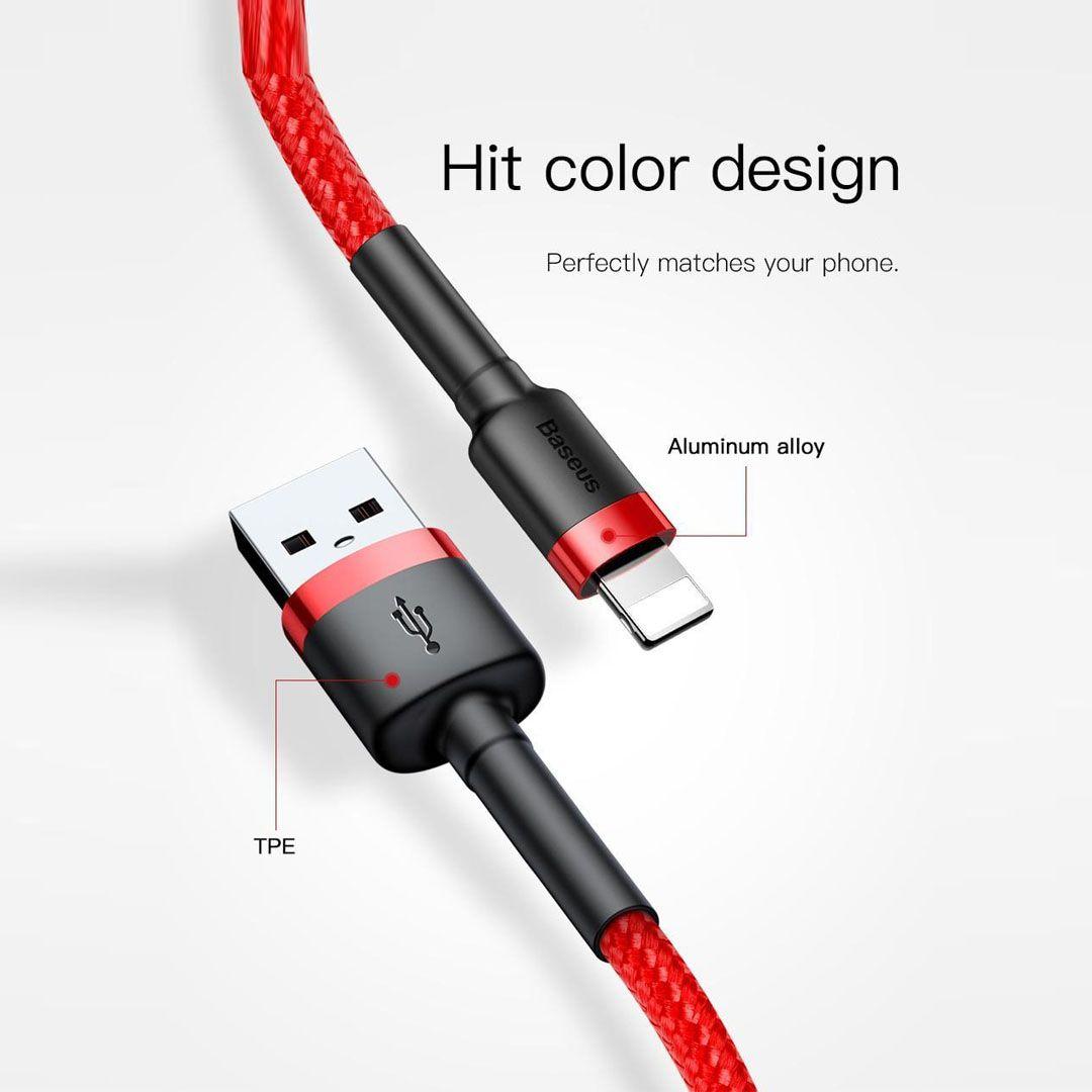 كابل الشحن السريع Baseus Cafule 1.5A Quick Charge Lightning Cable للآيفون والايباد 300 سم (أسود أو أحمر) 