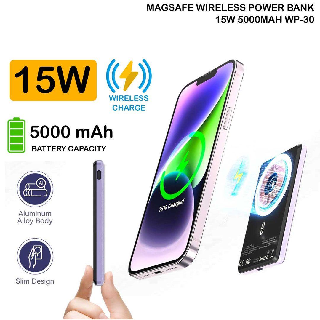 باور بانك لاسلكي مغناطيسي WP-30 بقوة 15 واط وسعة 5000mAh