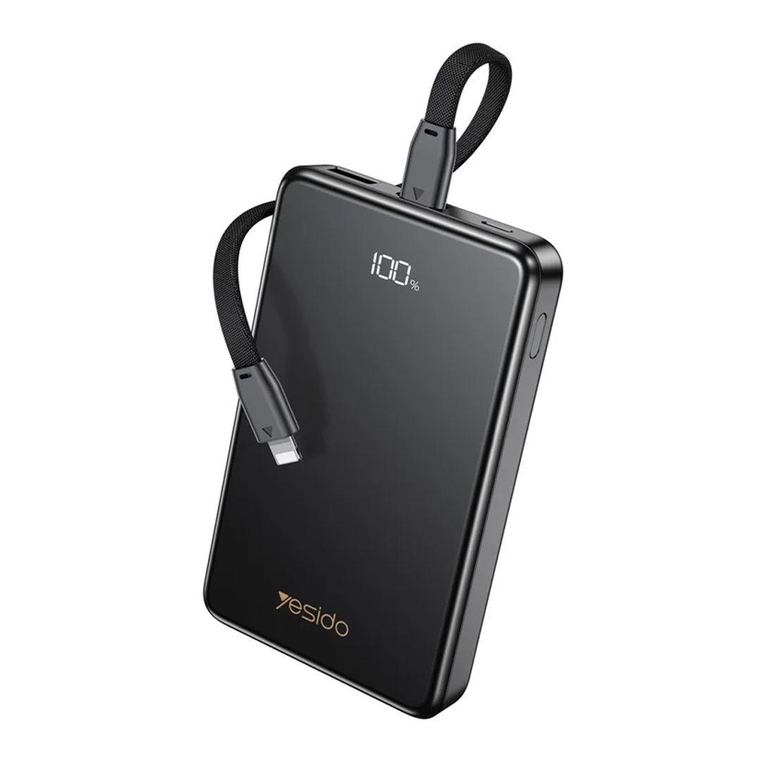 باور بانك Yesido YP75سعة 10000mAh شاشة ديجيتال شحن سريع 22.5W مع كابل Lightning مدمج