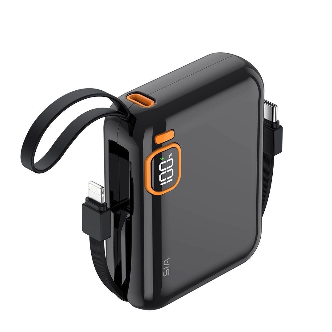 باور بانك SIA PB302 – سعة 10000mAh كابلين مدمجين Type-C & Lightning شحن سريع 20 واط مع شاشة ديجيتال 