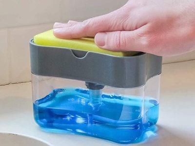 2 in 1 Sponge Rack Shelf Soap Detergent Dispenser Pump, Large Capacity with Sponge