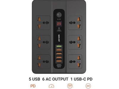 Porodo Multiport Super Hub Socket 5-USB / 6-AC / 1-USB-C PD