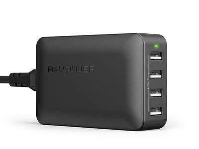 شاحن RAVPower RP-PC023  بقوة 40 واط مع 4 منافذ USB يدعم الشحن السريع