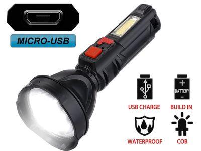 Super Bright Cob Side Light, LED Flashlight Built-in Battery Torch Portable USB Rechargeable