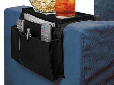 Sofa Armrest 5 Pockets Organizer, Couch Armchair Storage Caddy with Cup Holder Tray