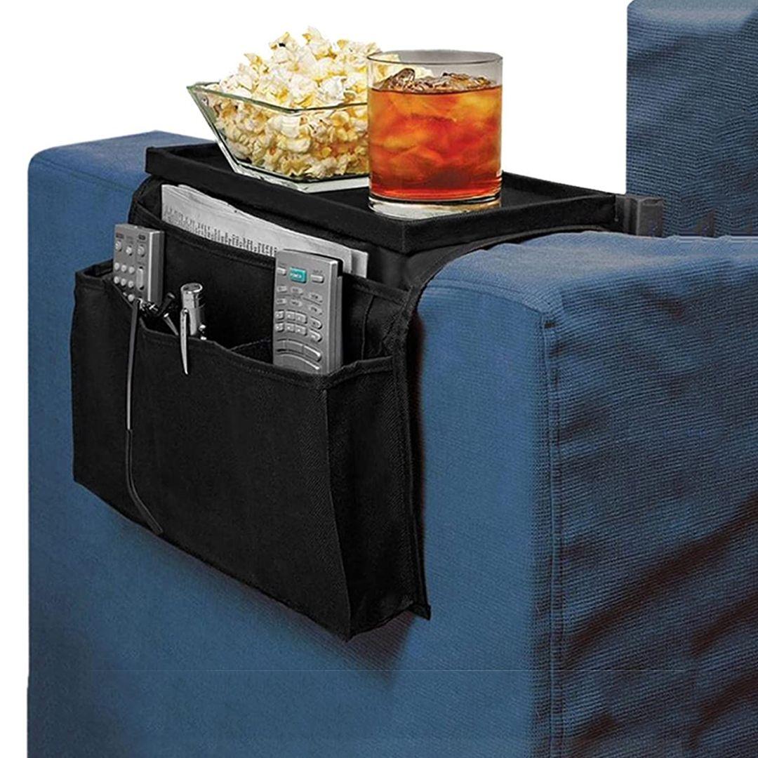 Sofa Armrest 5 Pockets Organizer, Couch Armchair Storage Caddy with Cup Holder Tray