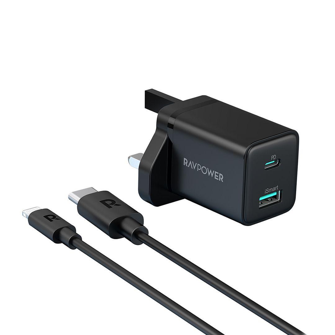 RAVPower RP-PC173 20W Wall Charger with 2 Charging Ports (USB and Type-C) with Cable 1M